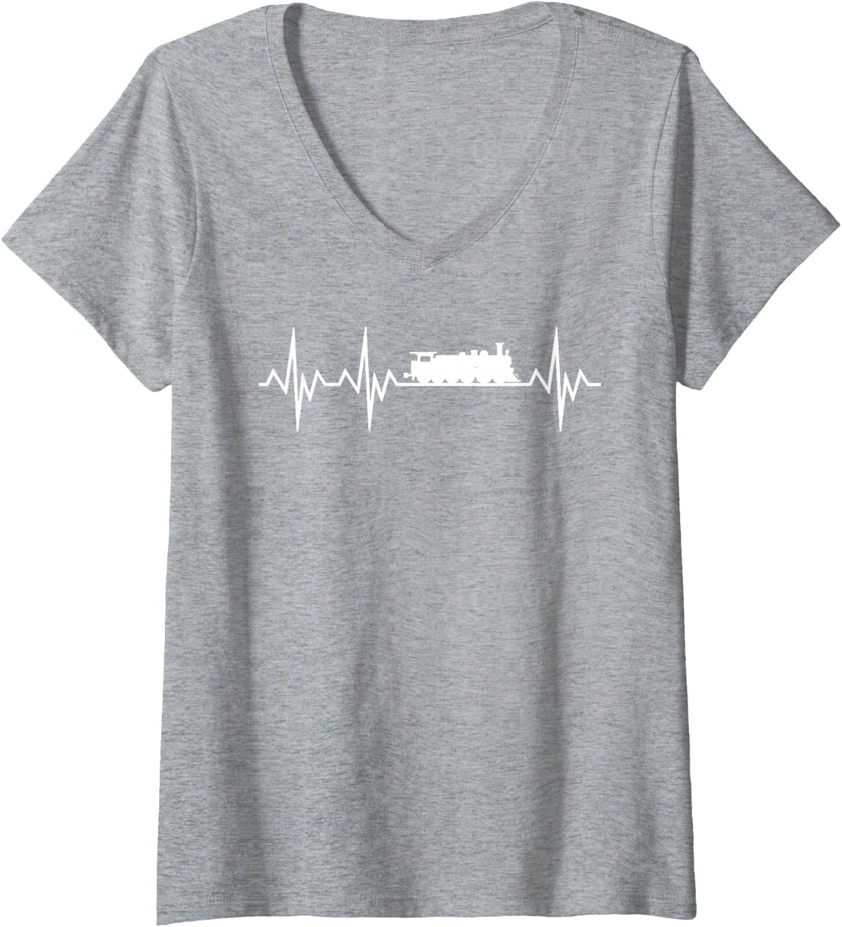 Women's Train Art for Men Women Kids Railway Steam Engine Train V-Neck T-Shirt - Heather Grey