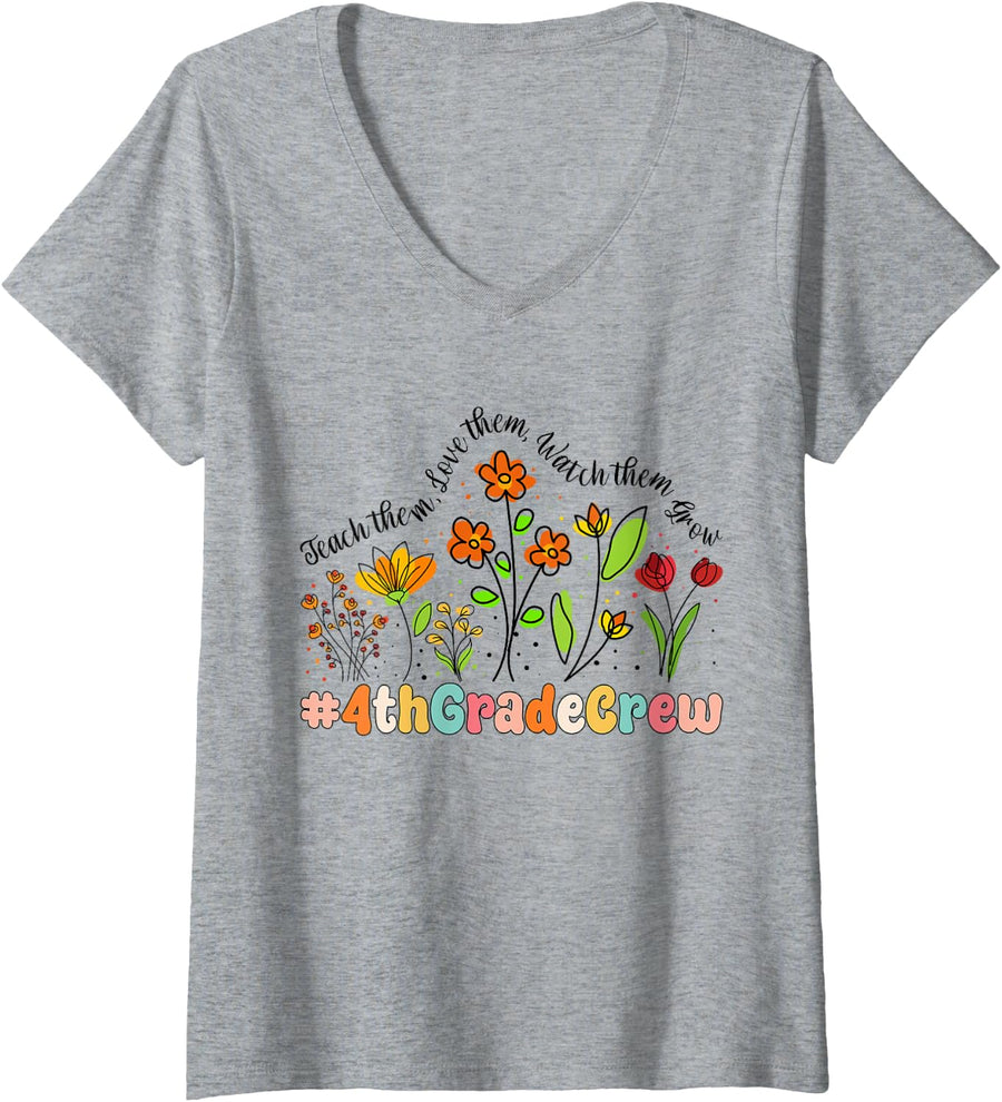 Women's 4th Grade Crew Appreciation Week Back to School V-Neck T-Shirt - Heather Grey