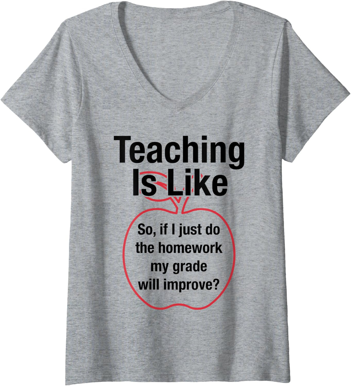 Women's Teaching is Like 'If I Just Do My Homework Grade Improves' V-Neck T-Shirt - Heather Grey