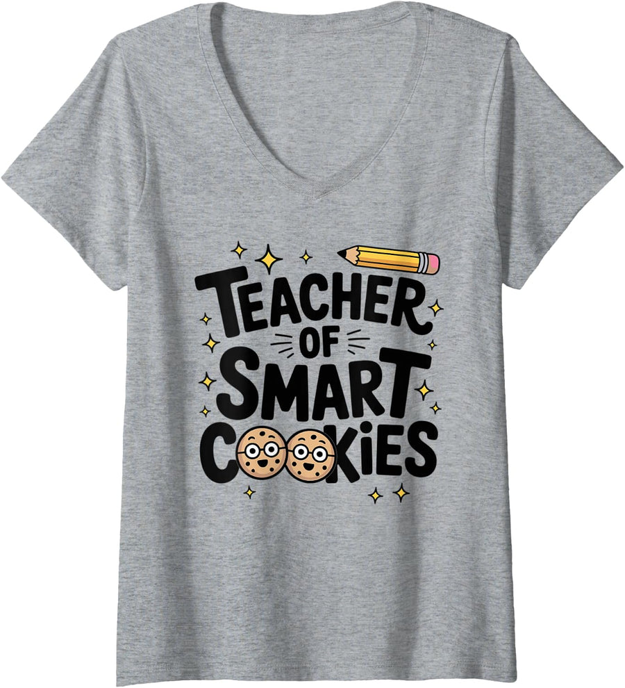 Women's Teacher of Smart Cookies V-Neck T-Shirt - Heather Grey