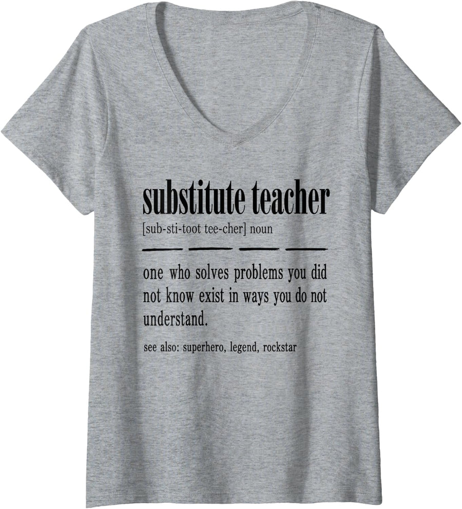Women's Substitute Teacher Educator Classroom V-Neck T-Shirt - Heather Grey