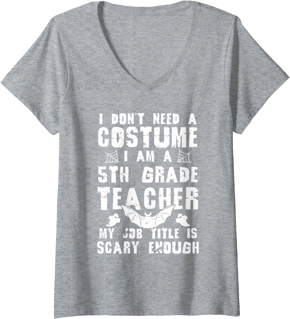 Women's 5th Grade Teacher Halloween Costume Scary Funny Boo V-Neck T-Shirt - Heather Grey