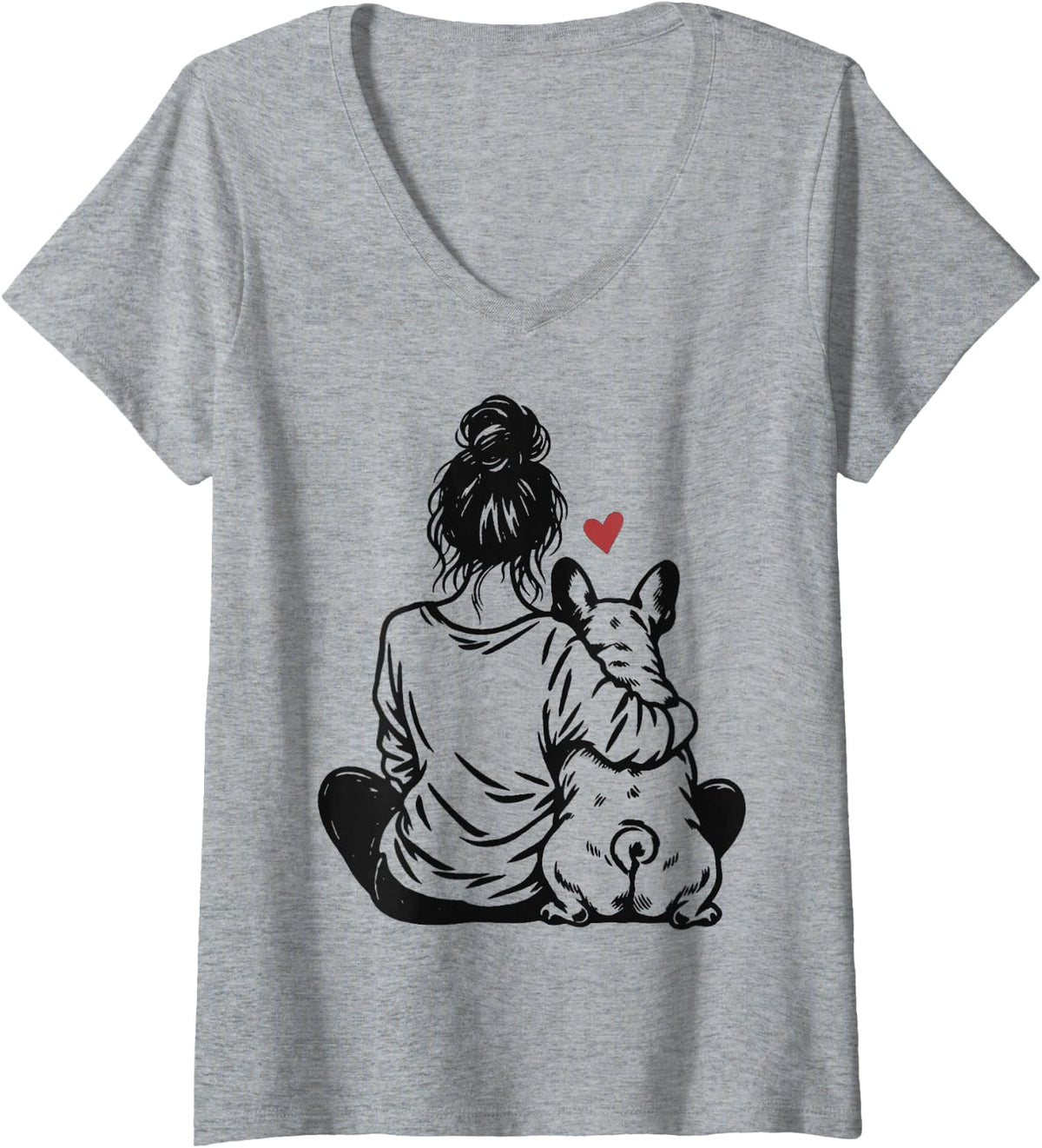 Women's French Bulldog Mom Frenchie Dog Owner V-Neck T-Shirt - Heather Grey