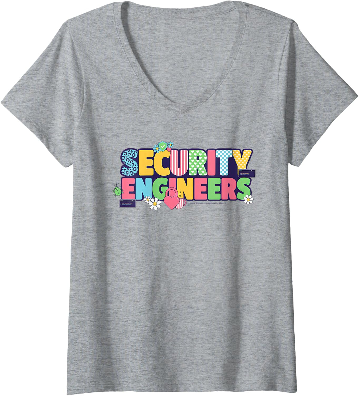 Women's Security Engineering Information Secops Network App V-Neck T-Shirt - Heather Grey