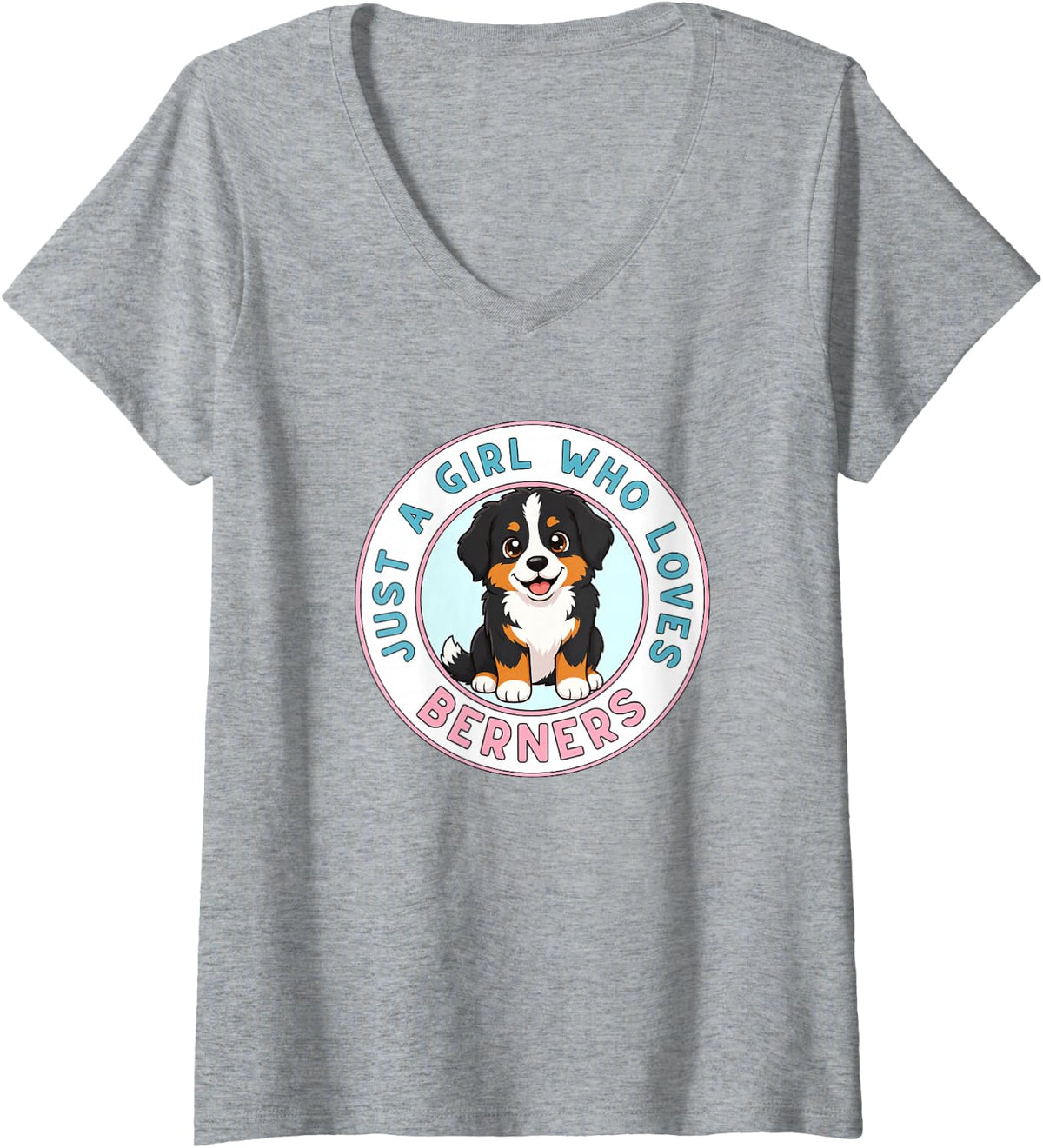 Women's Just A Girl Who Loves Berners Bernese Mountain Dog V-Neck T-Shirt - Heather Grey