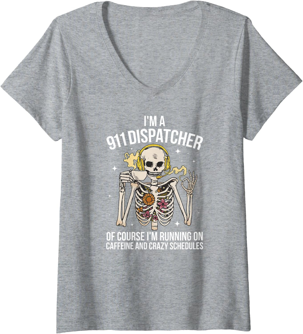 Women's I'm A 911 Dispatcher 911 Operator 911 Emergency Dispatcher V-Neck T-Shirt - Heather Grey