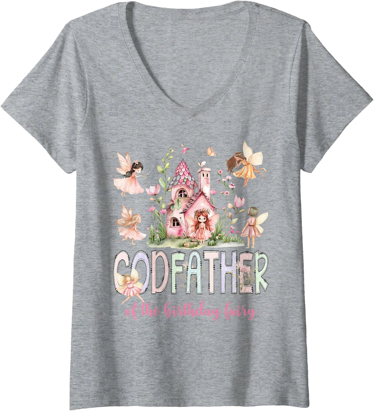 Women's Godfather of The Birthday Fairy Magical Girl Matching V-Neck T-Shirt - Heather Grey