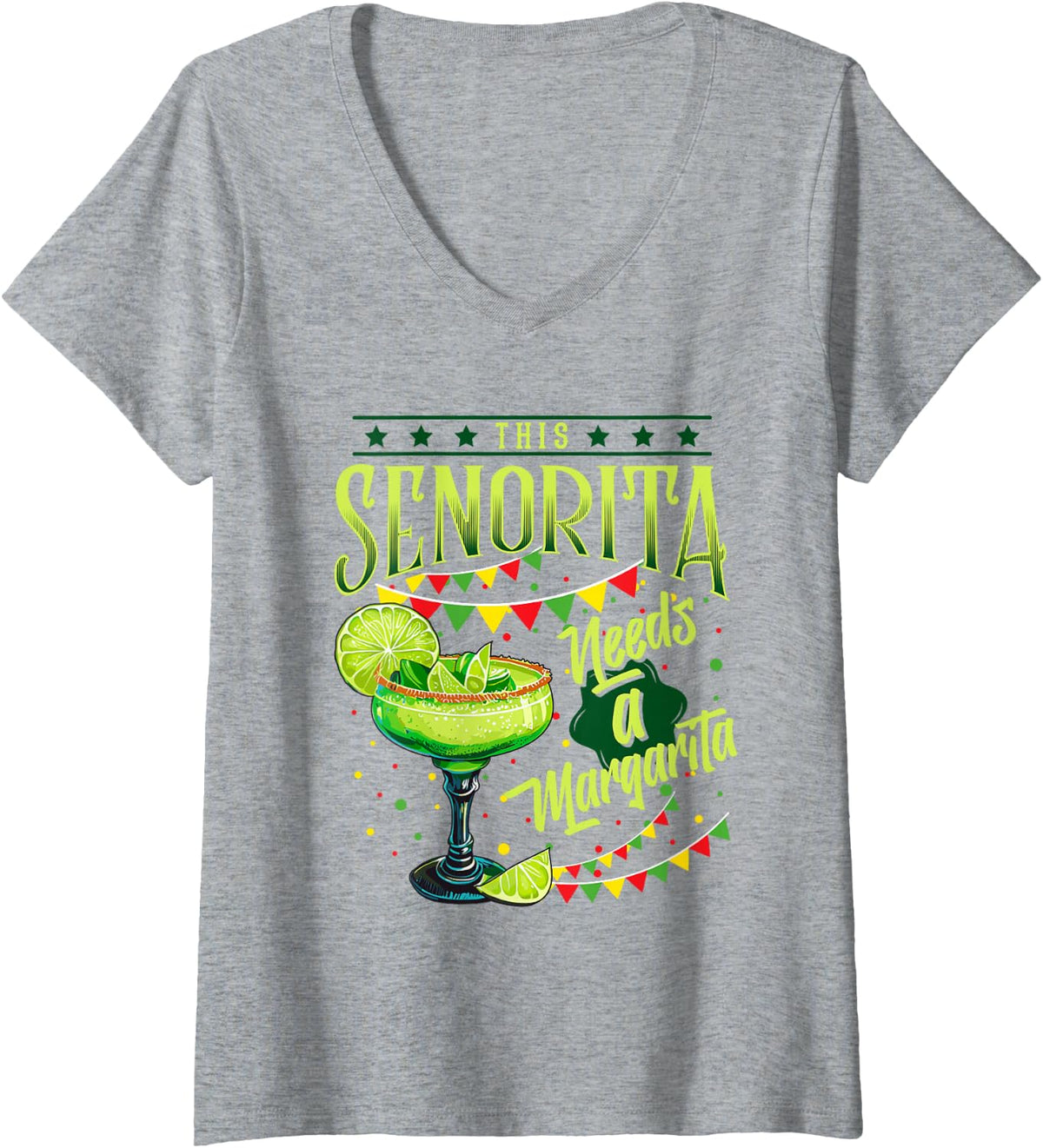 Women's This Senorita Needs A Margarita Funny Cinco De Mayo V-Neck T-Shirt - Heather Grey