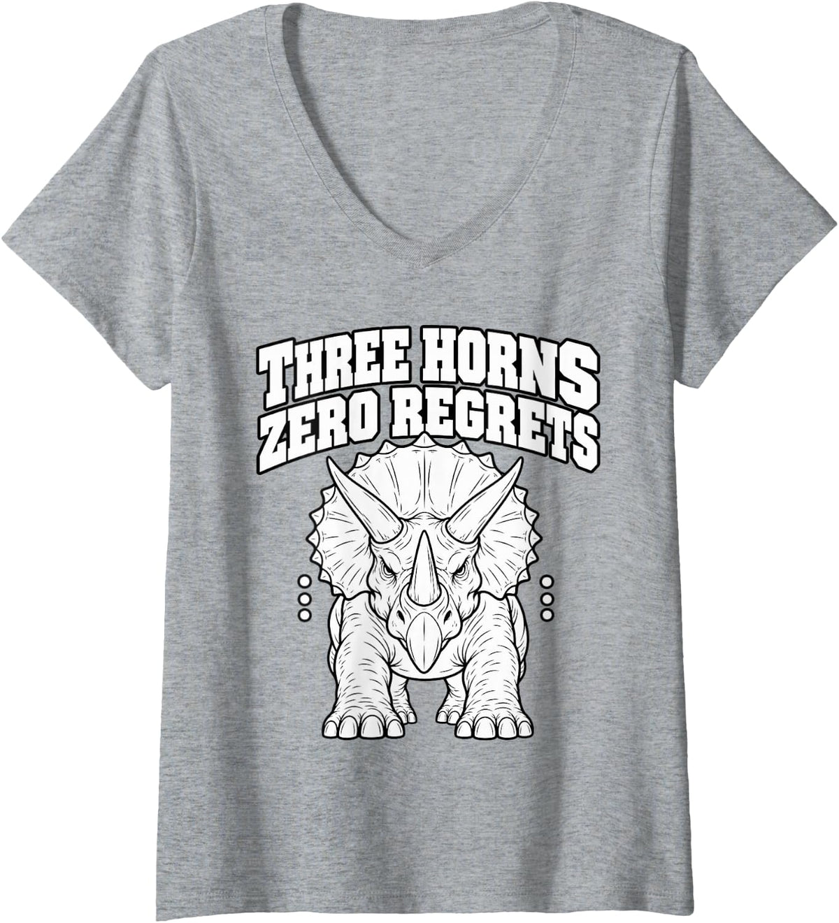 Women's Triceratops Three Horns Zero Regrets Dinosaur Fan Funny V-Neck T-Shirt - Heather Grey