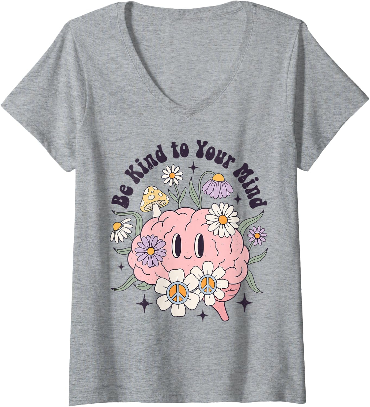 Women's Be Kind to Your Mind Positive Mental Wellness V-Neck T-Shirt - Heather Grey