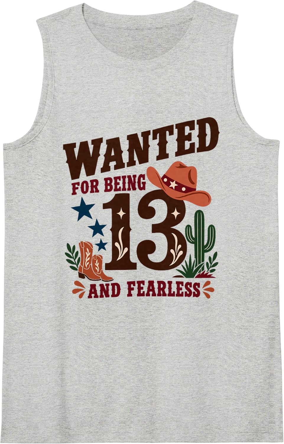 13th Birthday Cowgirl Western Fearless Teen Girl Rodeo Sleeveless Tank Top - Heather Grey