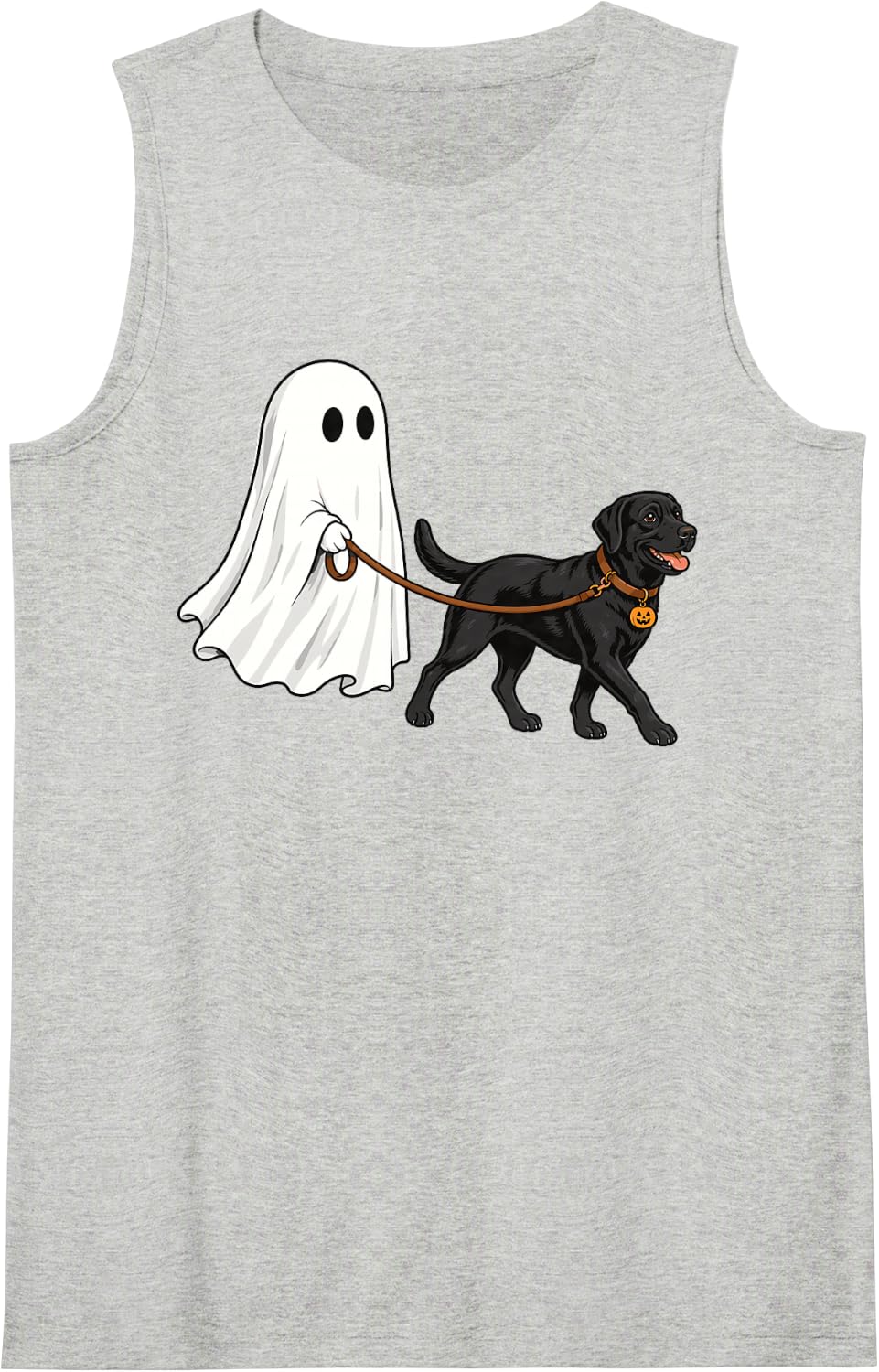 Ghost Walking Black Lab Halloween Sleeveless Tank Top - Heather Grey