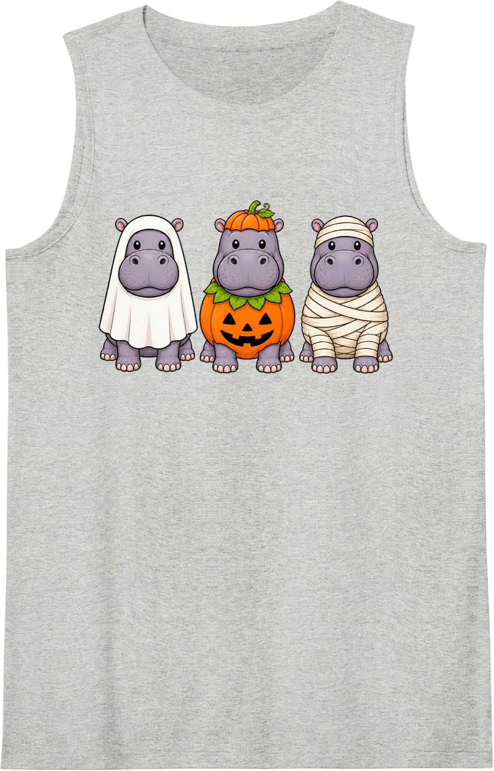 Spooky Hippo Pumpkin Ghost Halloween Safari Animal Tank Top - Heather Grey