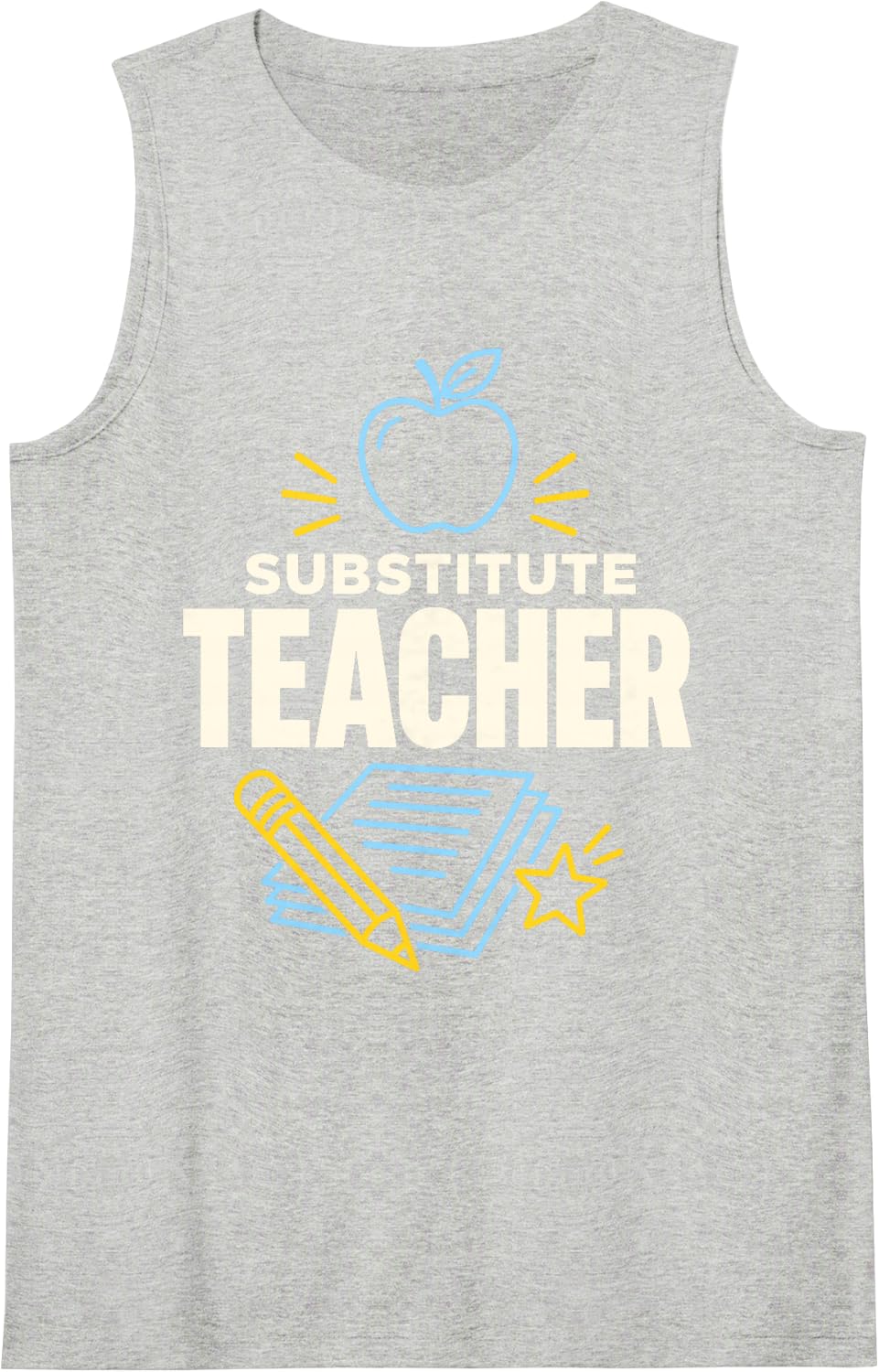 Substitute Teacher Pencil Paper Star Sleeveless Tank Top - Heather Grey