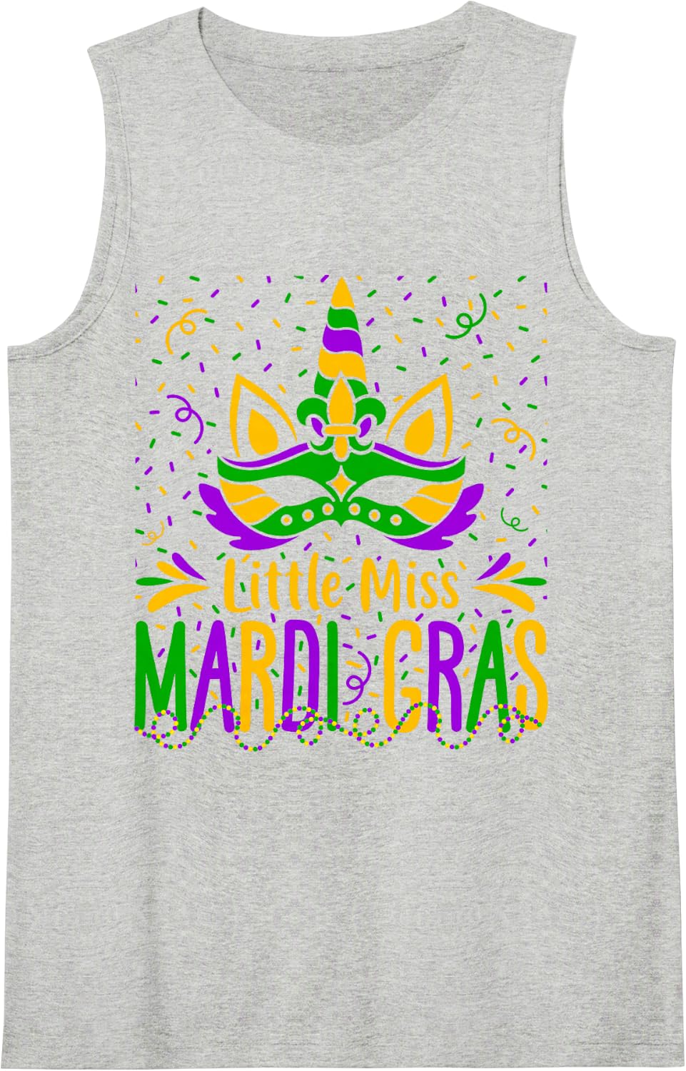 Little Miss Mardi Gras Funny Mardi Gras Beads Sleeveless Tank Top - Heather Grey