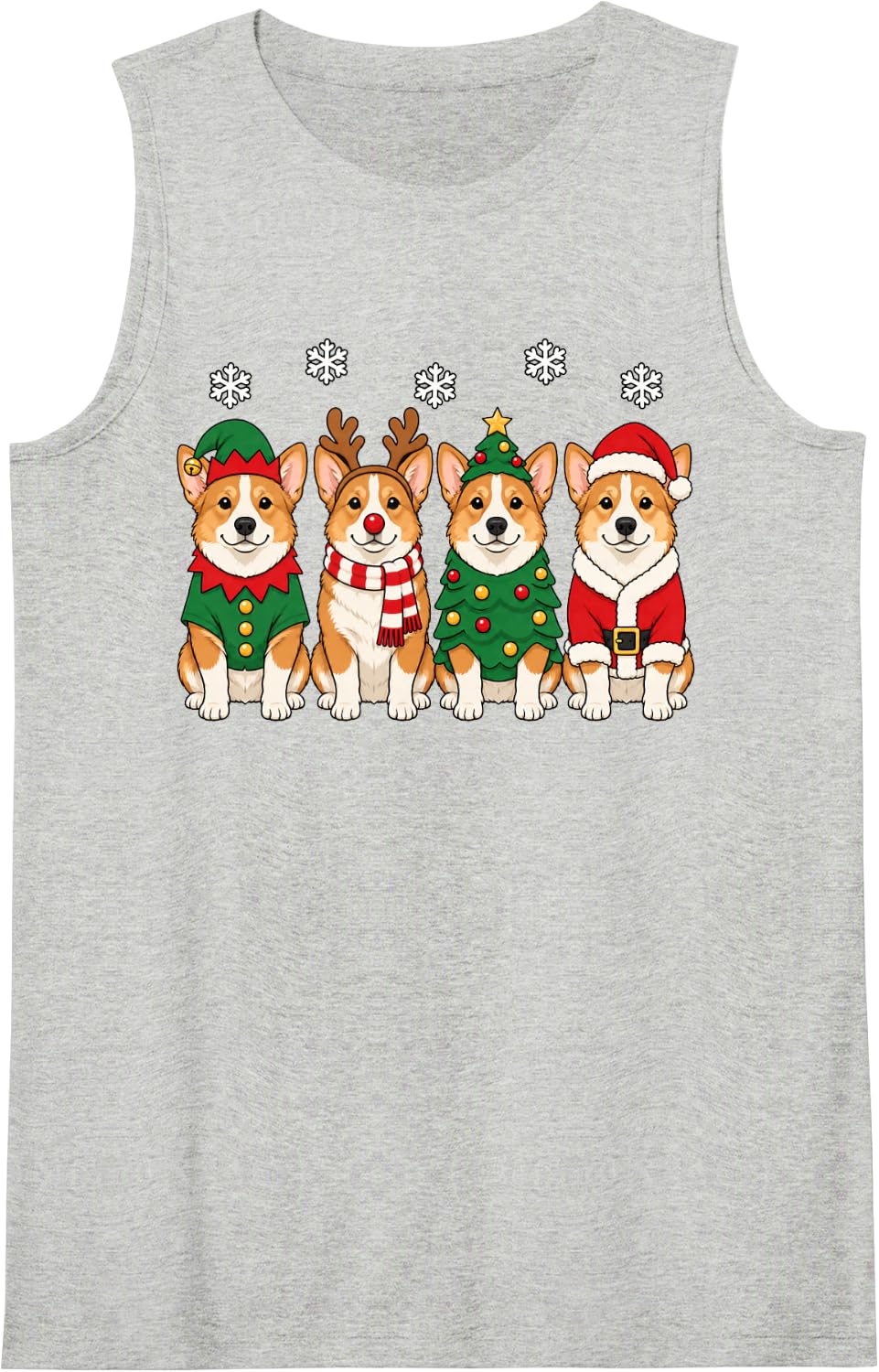 Corgi Christmas Reindeer Santa Dog Lover Sleeveless Tank Top - Heather Grey