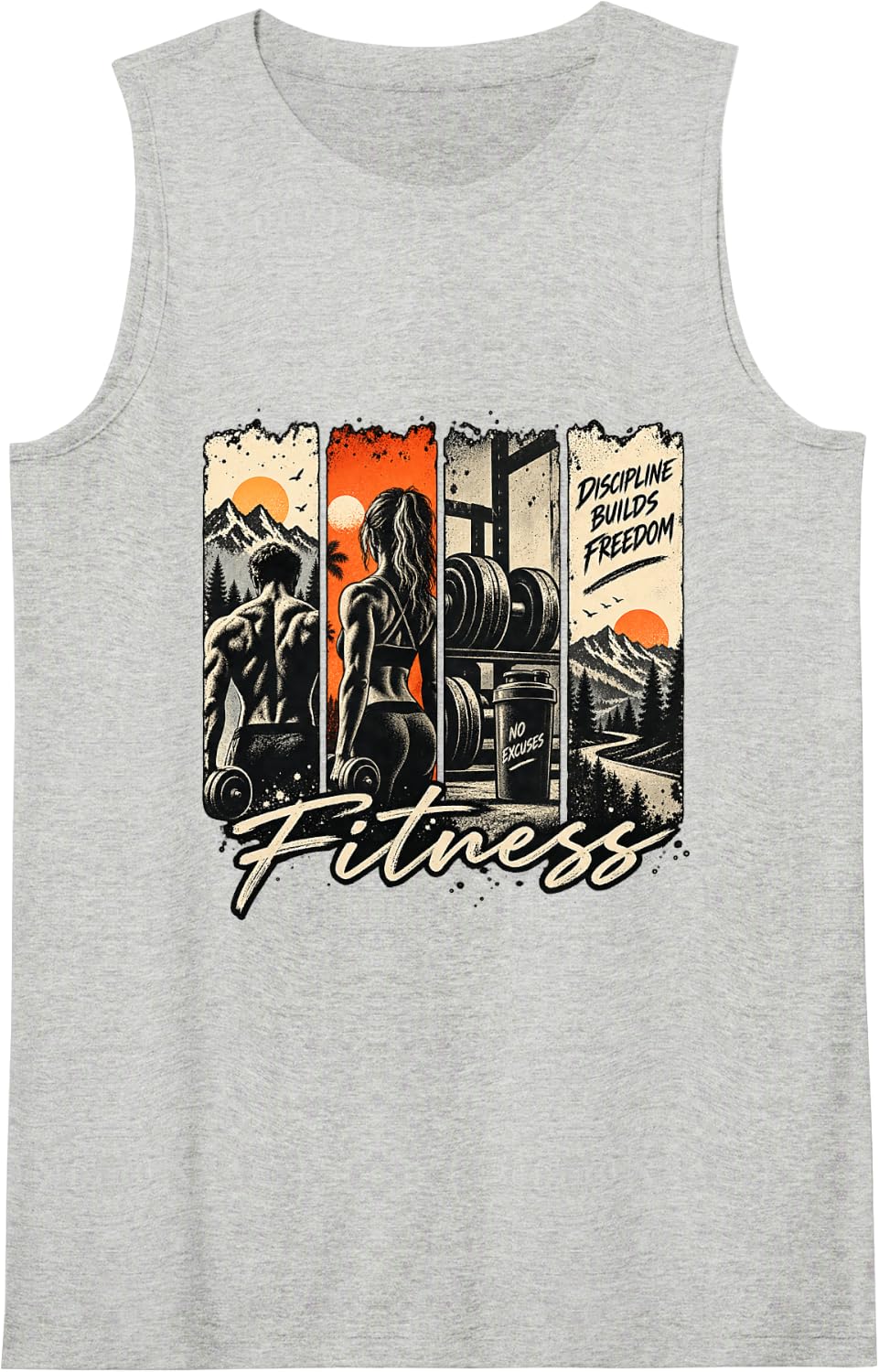 Gym Motivation Discipline Builds Freedom No Excuses Sleeveless Tank Top - Heather Grey