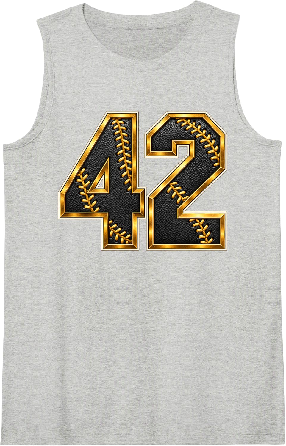 Black Baseball Number 42 Sleeveless Tank Top - Heather Grey