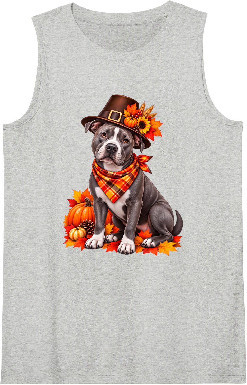Thanksgiving Pitbull Fall Dog Sleeveless Tank Top - Heather Grey