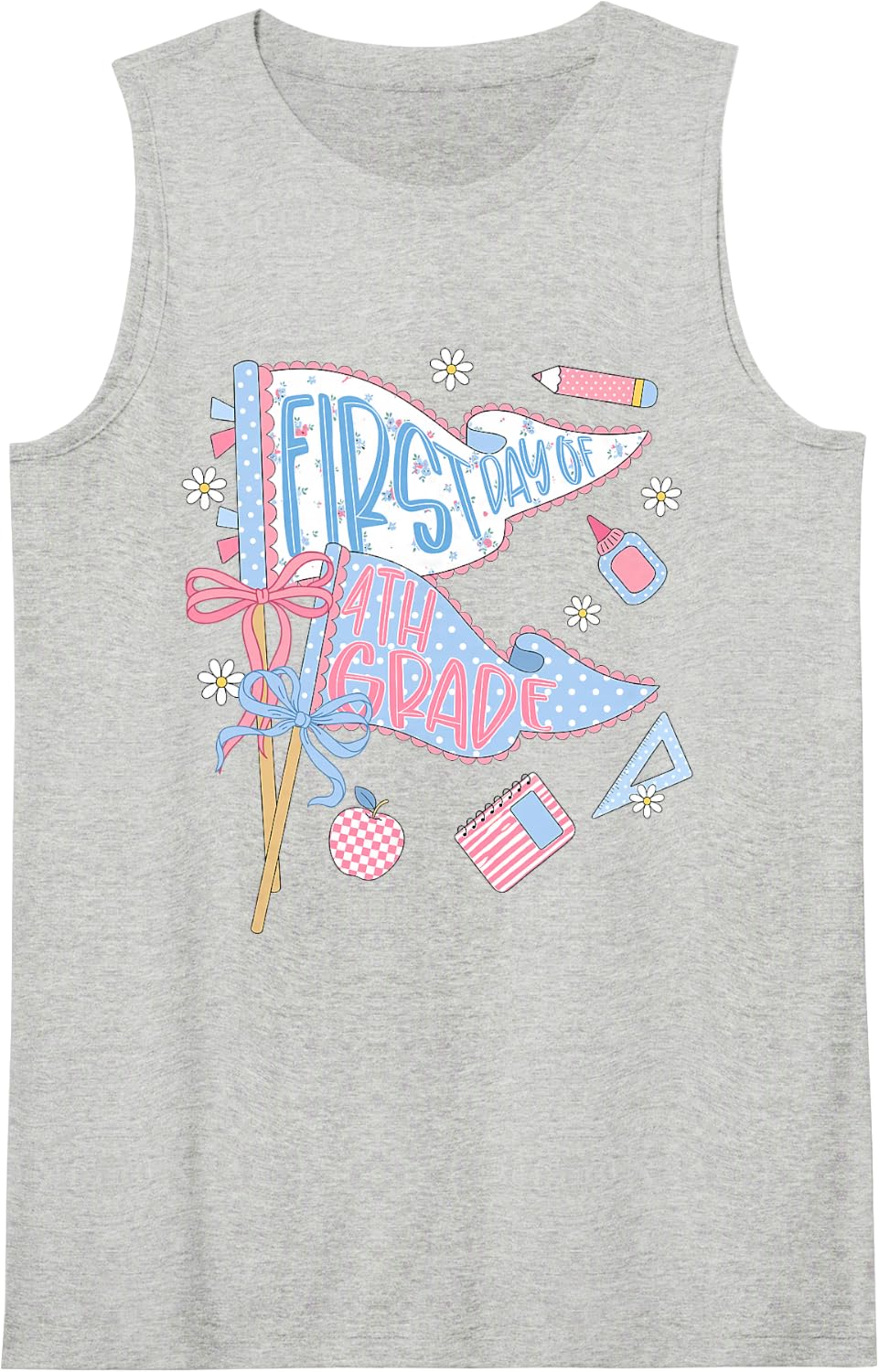 Coquette Pennant Flag First Day of 4th Grade for Teacher Tank Top - Heather Grey