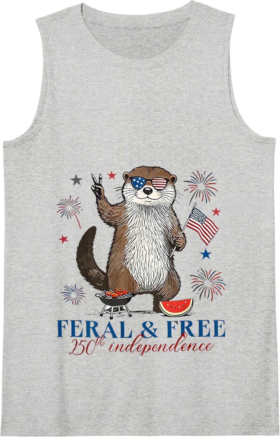 250th Independence 4th of July Shirt Feral and Free Otter Tank Top - Heather Grey