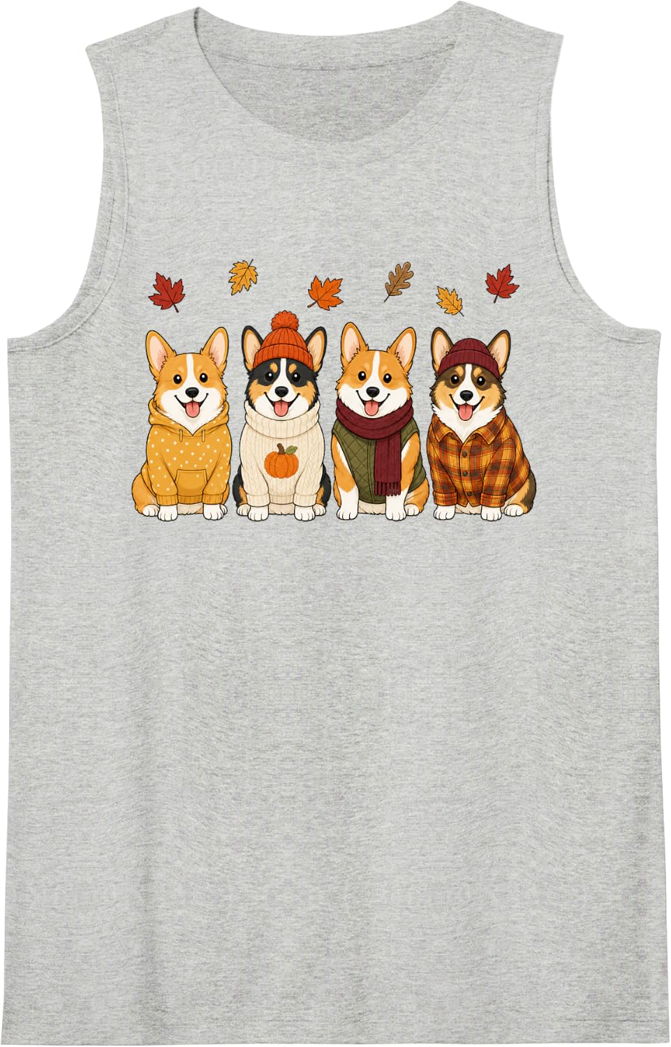 Corgi Fall Autumn Season Pumpkin Dog Sleeveless Tank Top - Heather Grey