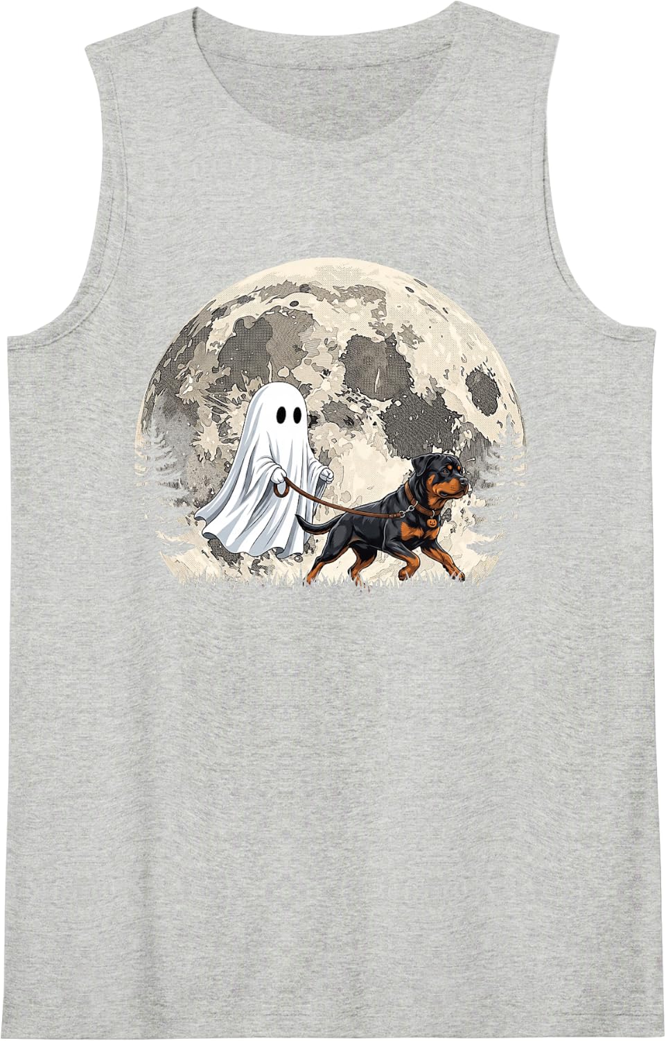 Funny Ghost Walking Rottweiler Full Moon Halloween Tank Top - Heather Grey