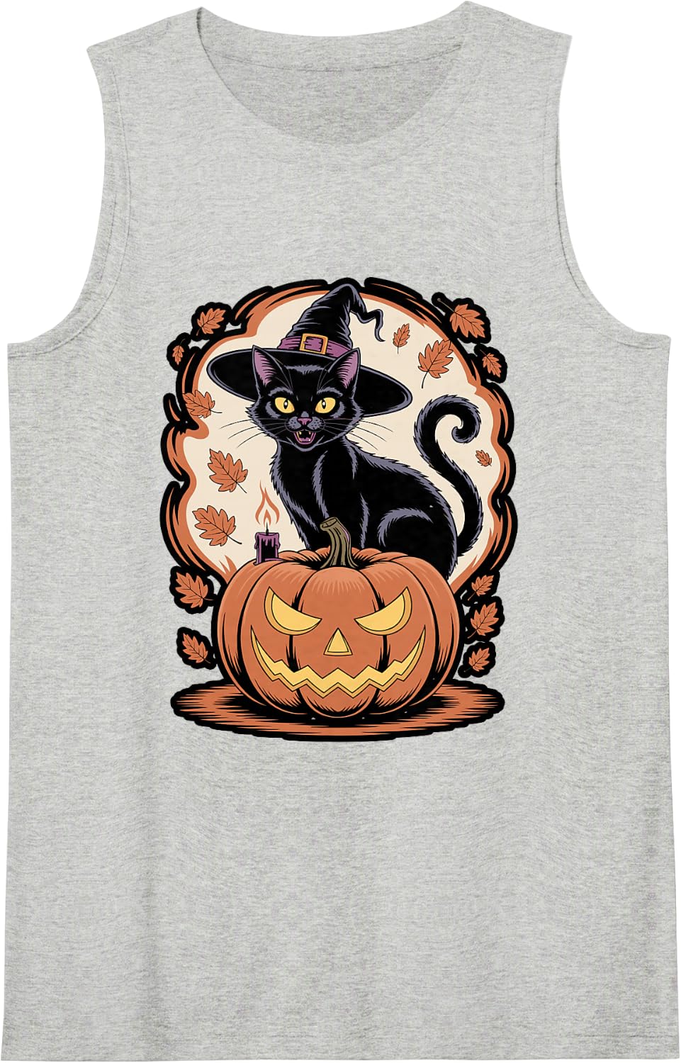 Mummy Ghost Witch Cat Halloween Tee Sleeveless Tank Top - Heather Grey