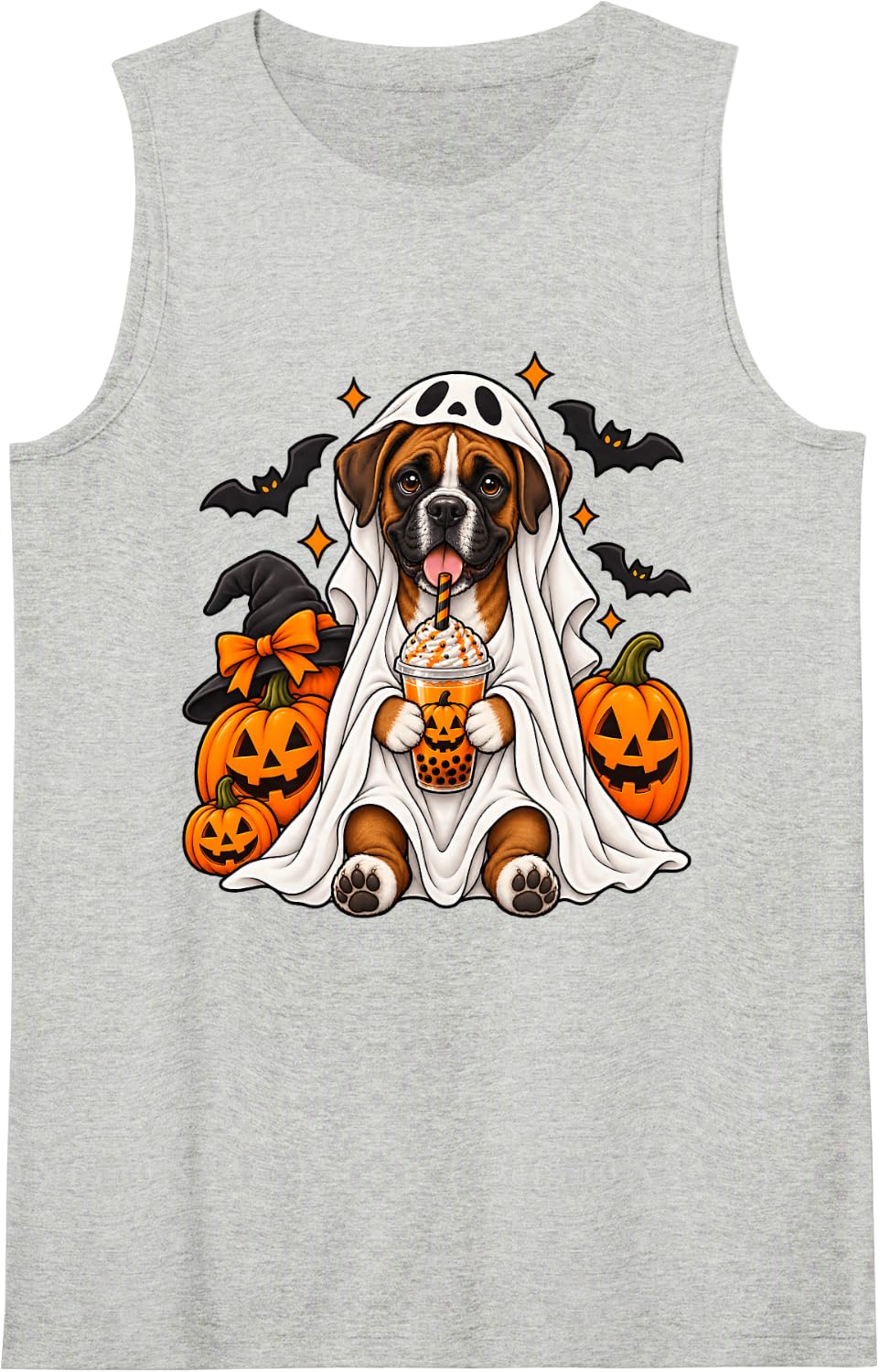 Cute Boxer Ghost Pumpkin Spice Dog Lovers Halloween Tank Top - Heather Grey
