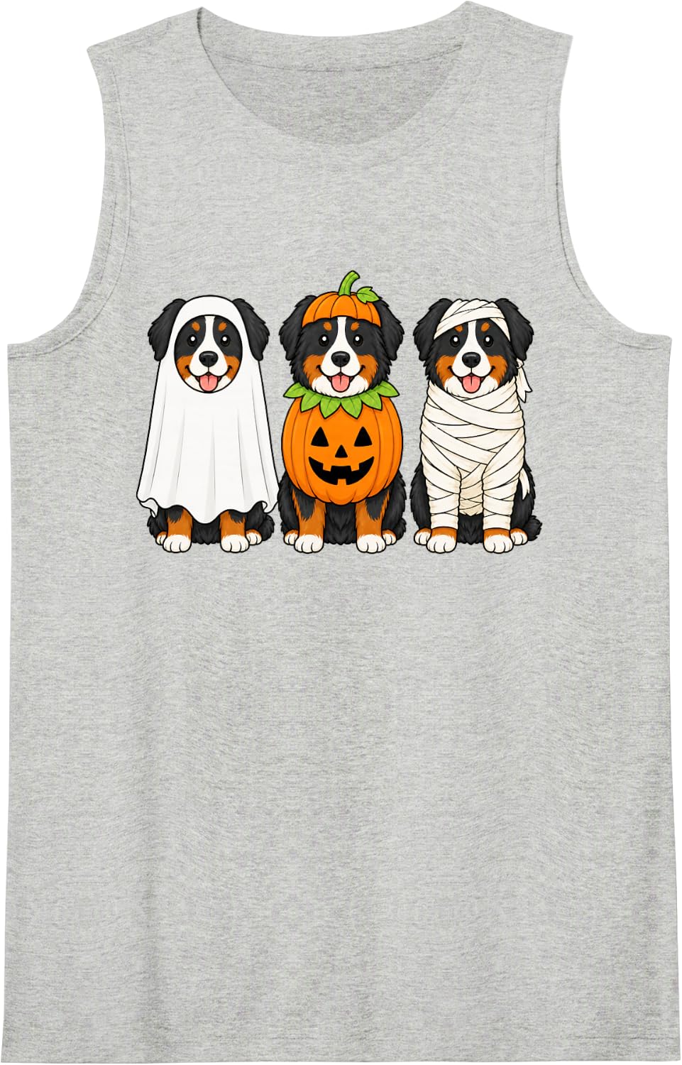 Spooky Bernese Mountain Dog Pumpkin Ghost Halloween Tank Top - Heather Grey