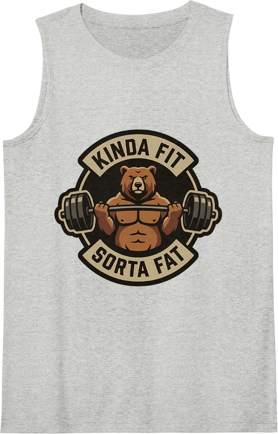Kinda Fit Sorta Fat Funny Gym Bear Weightlifting Workout Gag Tank Top - Heather Grey