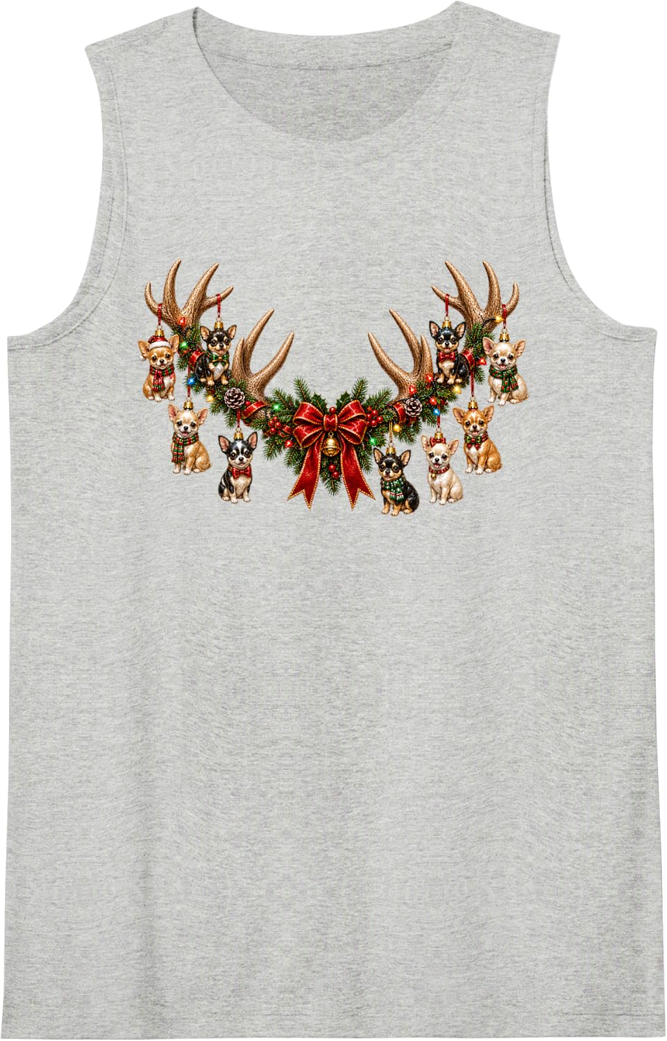 Chihuahua Christmas Tree Ornaments Hanging Reindeer Antlers Tank Top - Heather Grey