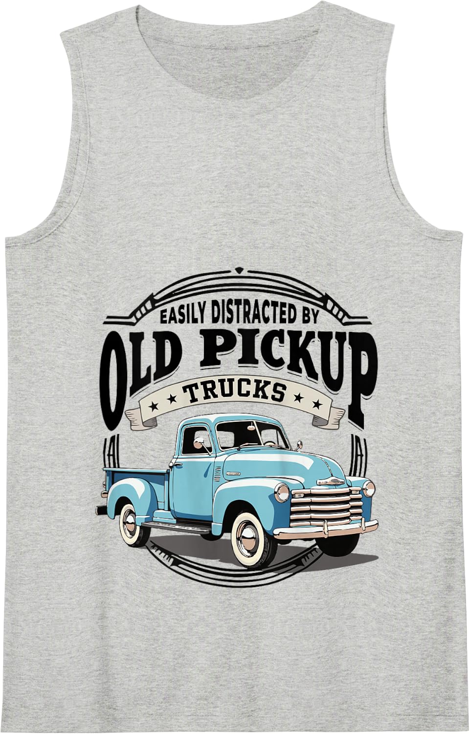 Easily Distracted by Old Pickup Trucks Funny Vintage Truck Tank Top - Heather Grey