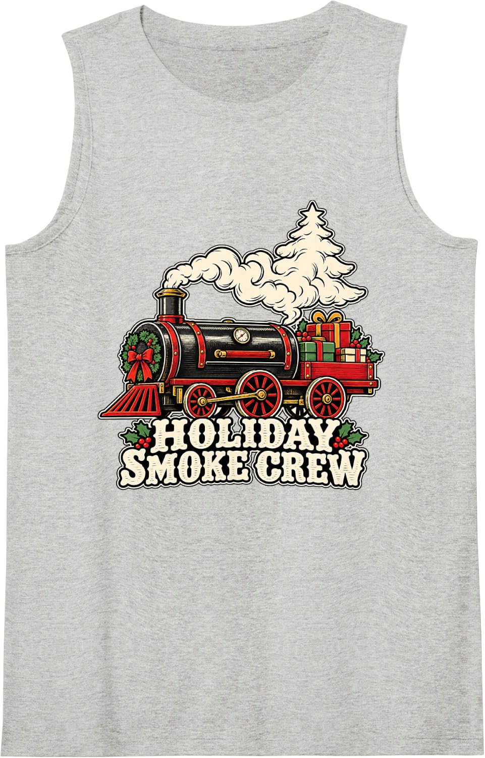 Christmas BBQ Smoker Train Holiday Pitmaster Smoking Gift Sleeveless Tank Top - Heather Grey