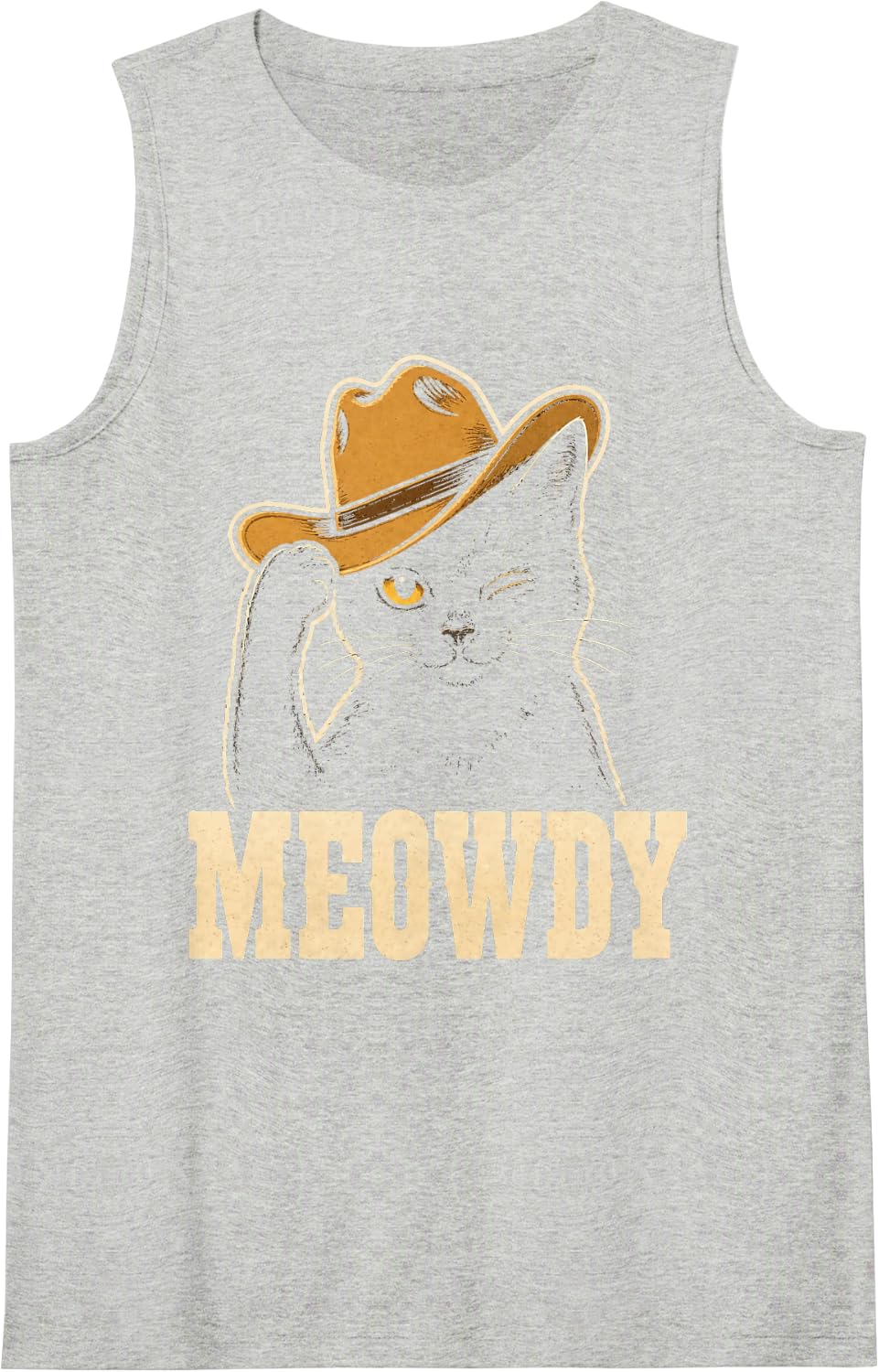 Cowboy Cat Meowdy Vintage Western Winking Black Kitty Sleeveless Tank Top - Heather Grey