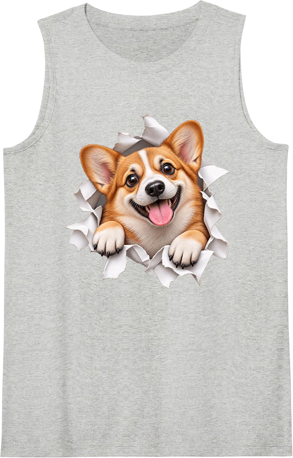 Funny Pembroke Welsh Corgi Peeking Cute Dog Lover Mom Dad Sleeveless Tank Top - Heather Grey