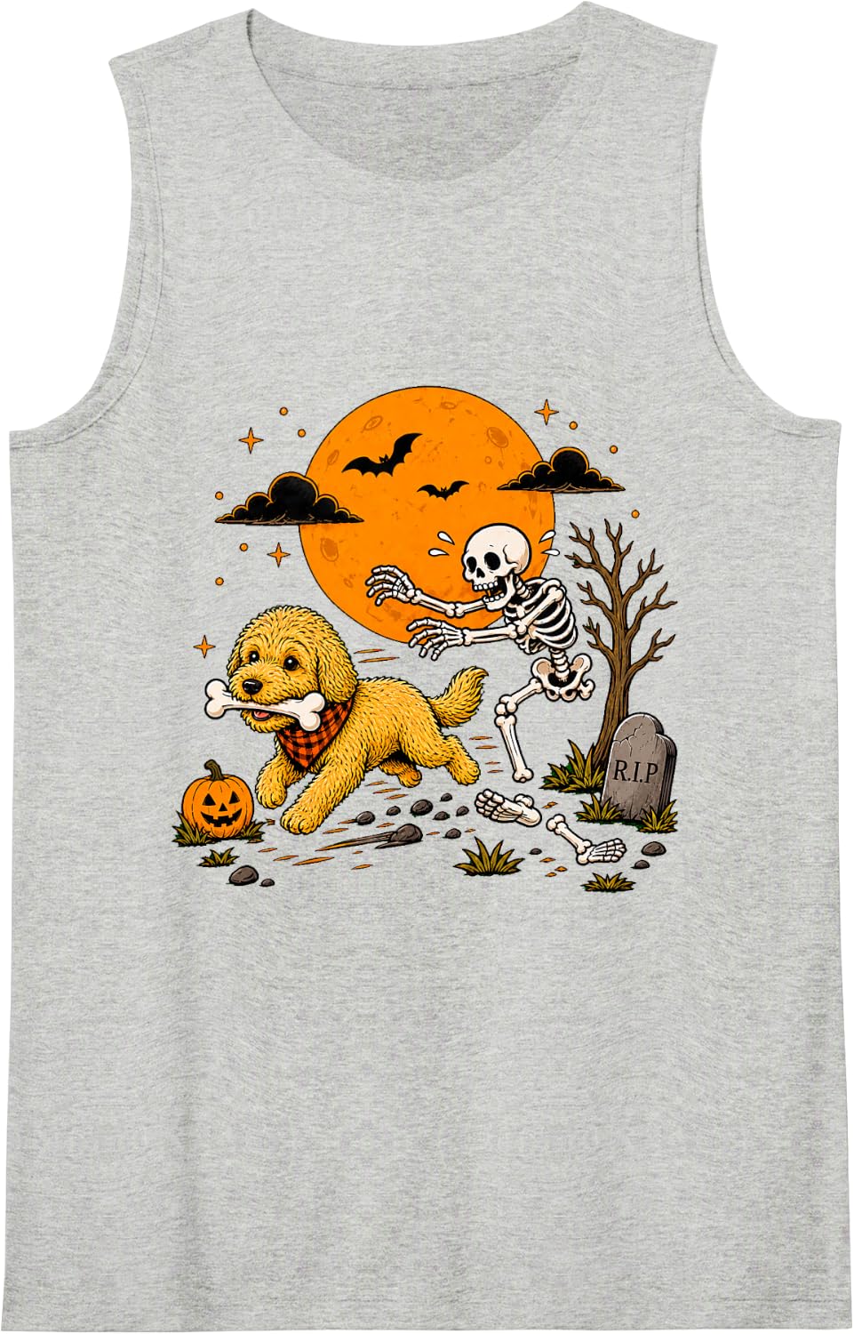 Halloween Dog Skeleton Funny Goldendoodle Men Women Sleeveless Tank Top - Heather Grey