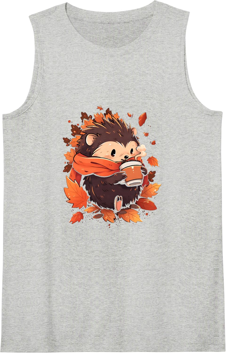 Hedgehog Fall Autumn Leaves Pumpkin Spice Latte Kawaii Tank Top - Heather Grey