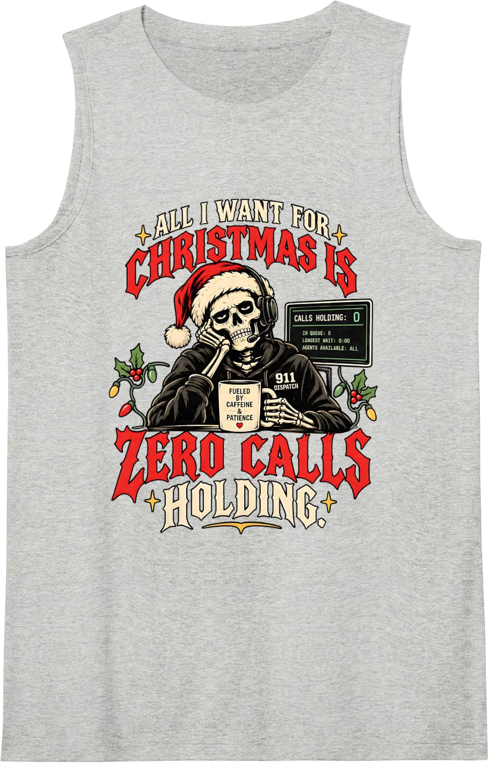 911 Dispatcher Christmas, Dispatch Life Thin Gold Line Gift Sleeveless Tank Top - Heather Grey