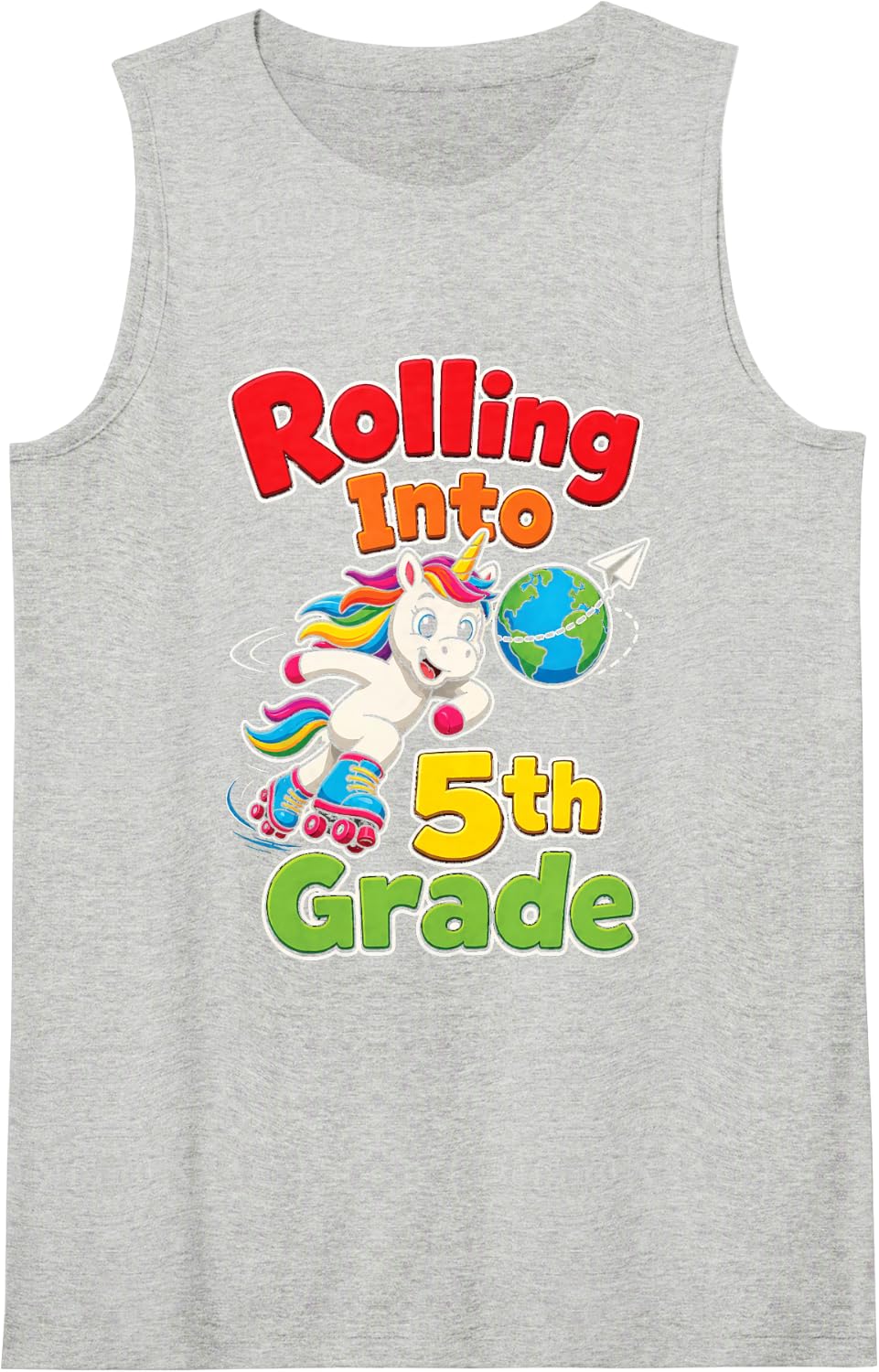 5th Grade Rolling Into First Day Unicorn Roller Skates Sleeveless Tank Top - Heather Grey