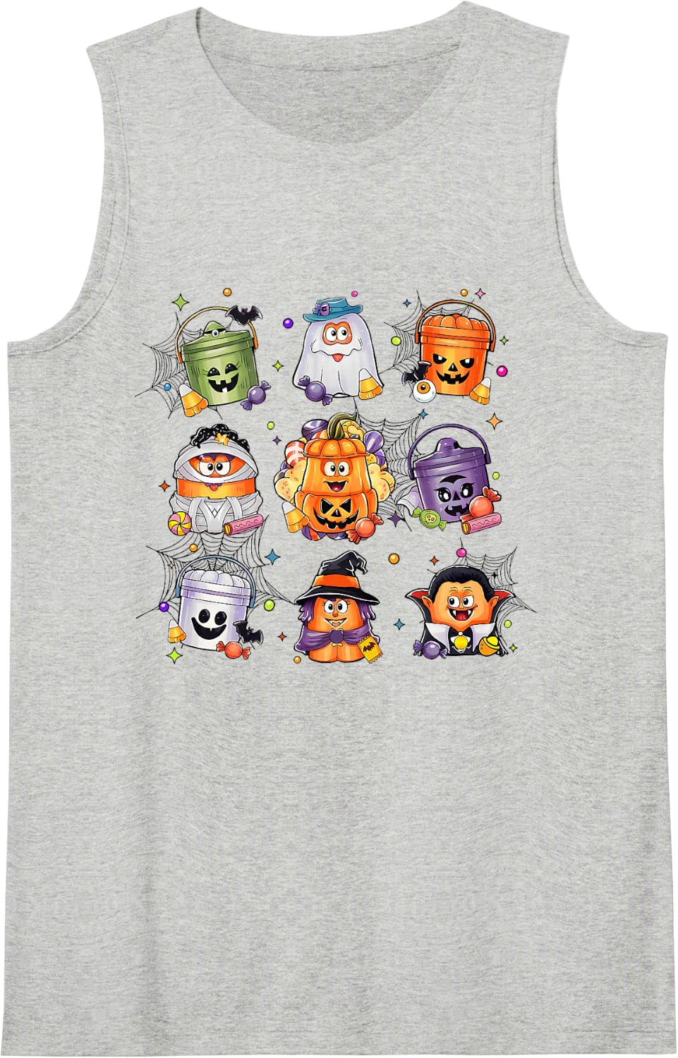 Cute Funny Spooky Chicken Nuggets Monsters Pumpkin Halloween Sleeveless Tank Top - Heather Grey