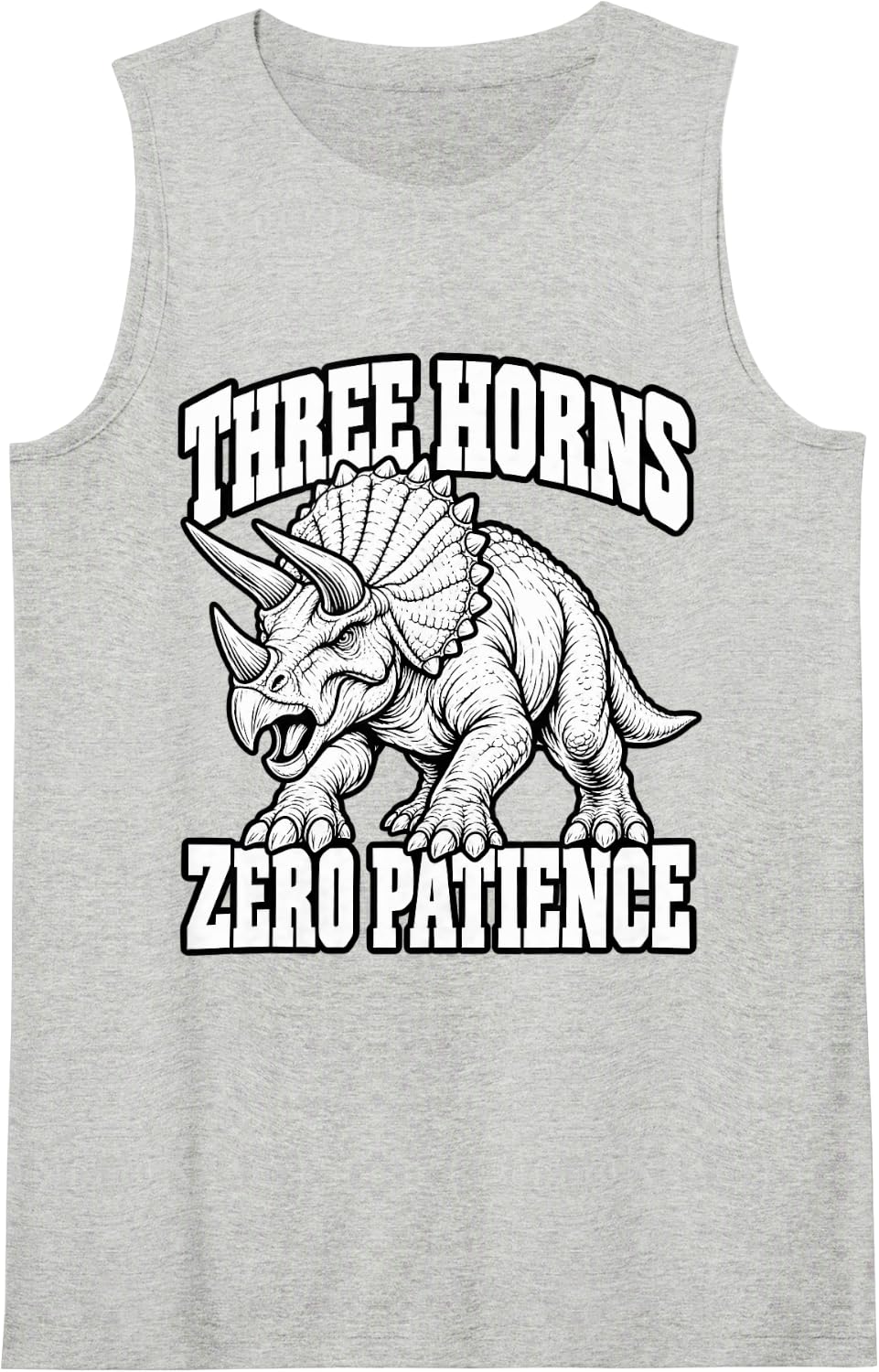 Triceratops Three Horns Zero Patience Paleo Nerd Funny Cute Sleeveless Tank Top - Heather Grey