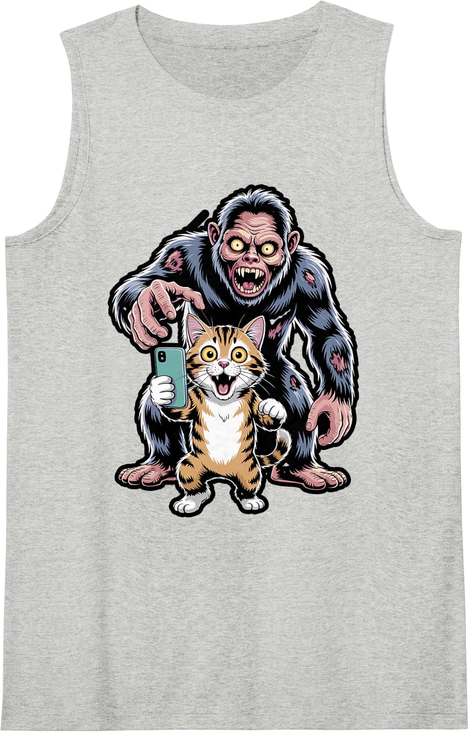 Haunted Forest Monster and Black Cats Sleeveless Tank Top - Heather Grey