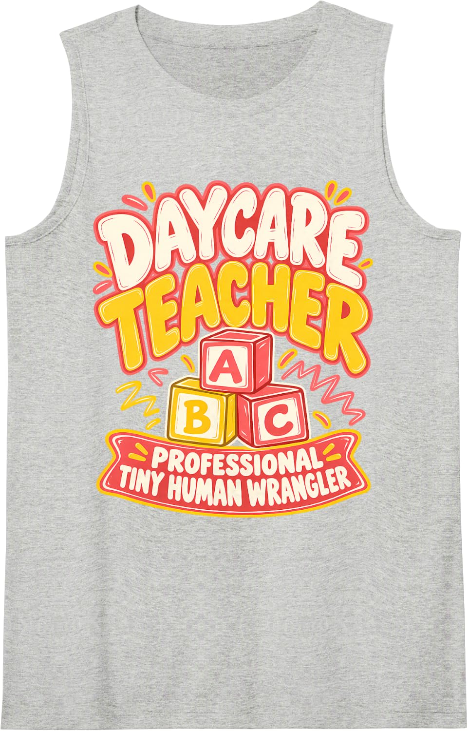Daycare Teacher Professional Tiny Human Wrangler Funny Sleeveless Tank Top - Heather Grey