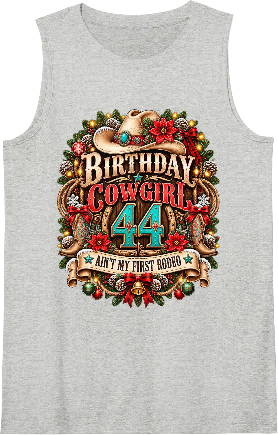 44th Birthday Cowgirl Christmas Rodeo 44 Yr Old Western Girl Sleeveless Tank Top - Heather Grey