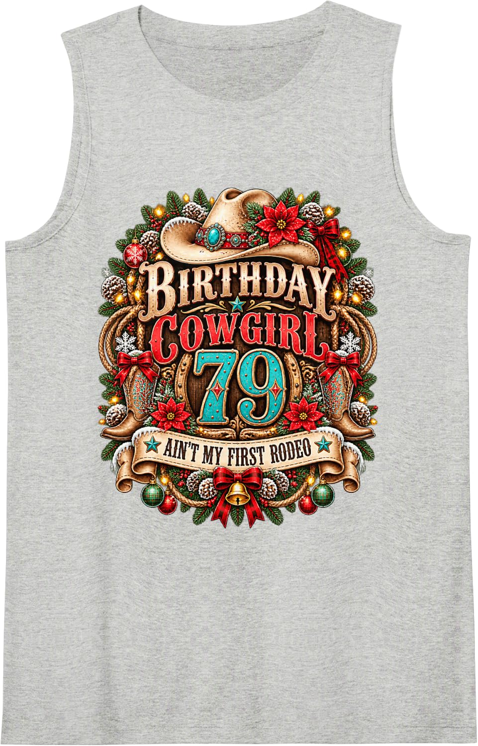 79th Birthday Cowgirl Christmas Rodeo 79 Yr Old Western Girl Sleeveless Tank Top - Heather Grey