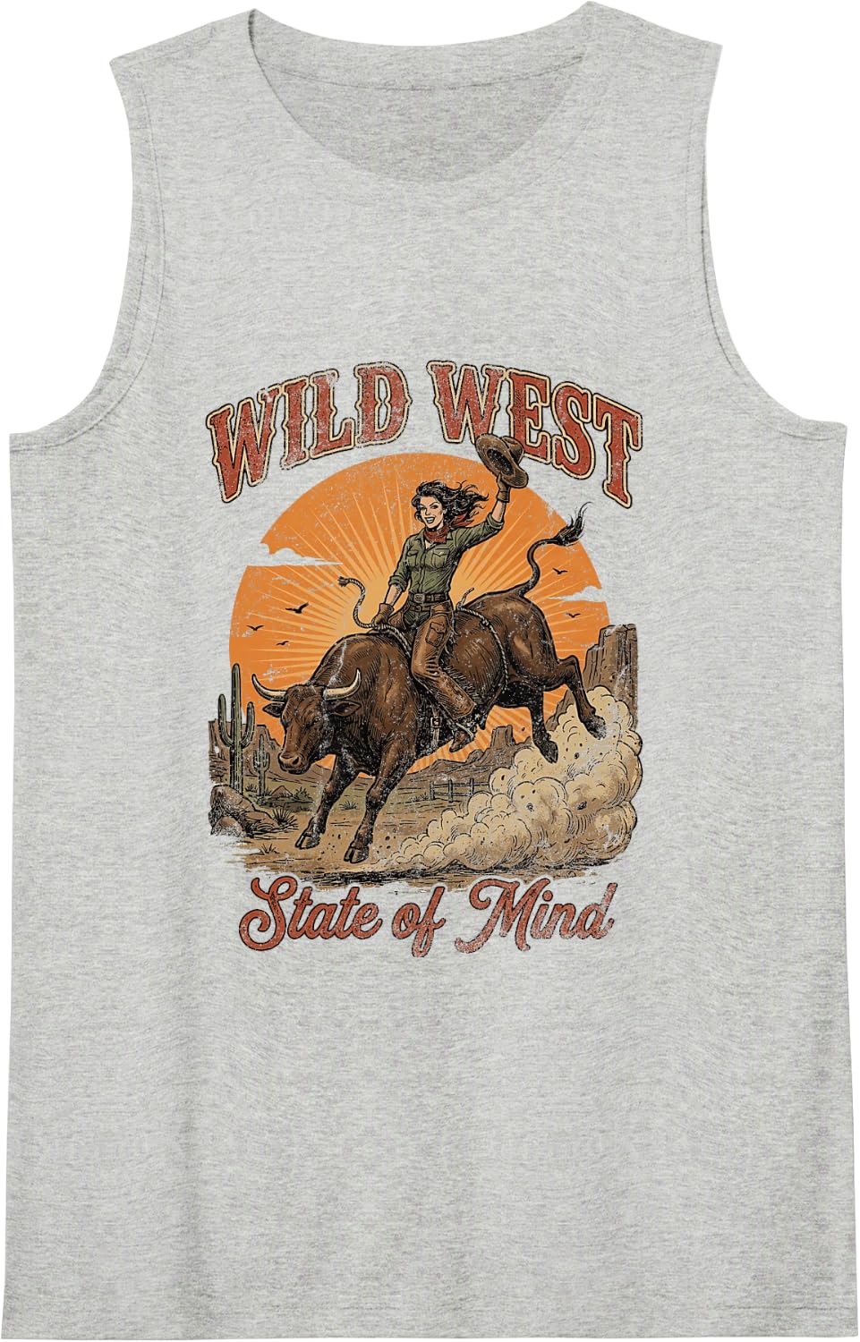 Wild West State-of-Mind Vintage 90s Rodeo Western Cowgirl Sleeveless Tank Top - Heather Grey