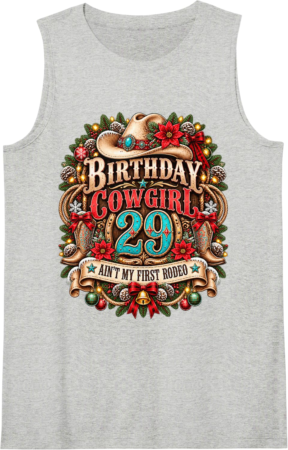29th Birthday Cowgirl Christmas Rodeo 29 Yr Old Western Girl Sleeveless Tank Top - Heather Grey