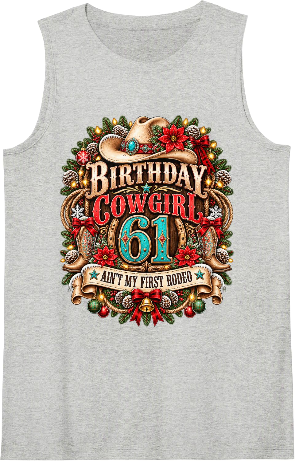 61st Birthday Cowgirl Christmas Rodeo 61 Yr Old Western Girl Sleeveless Tank Top - Heather Grey