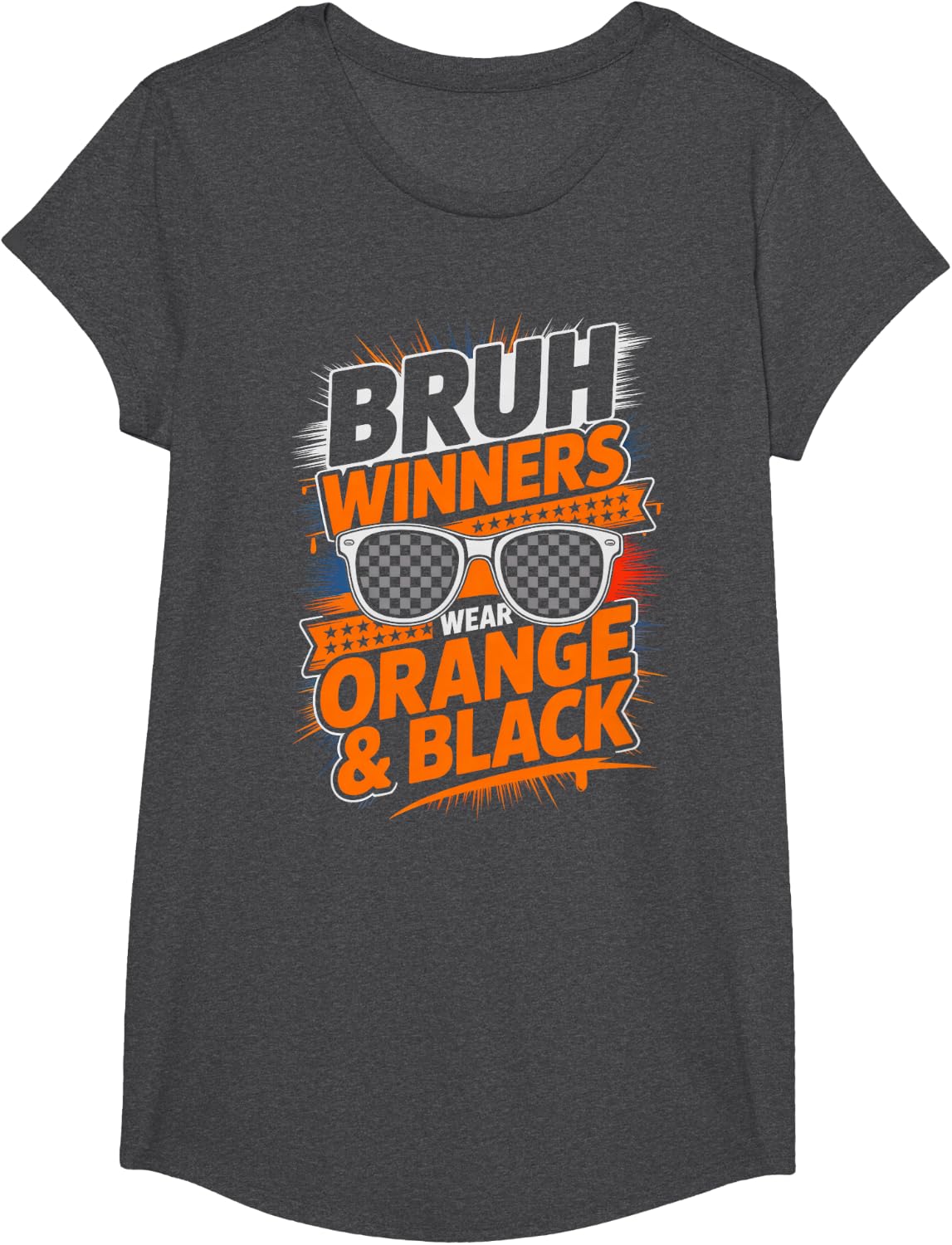 Retro Bruh Winners WEAR Orange Black High School Field Squad T-Shirt - Girls Dark Heather Grey
